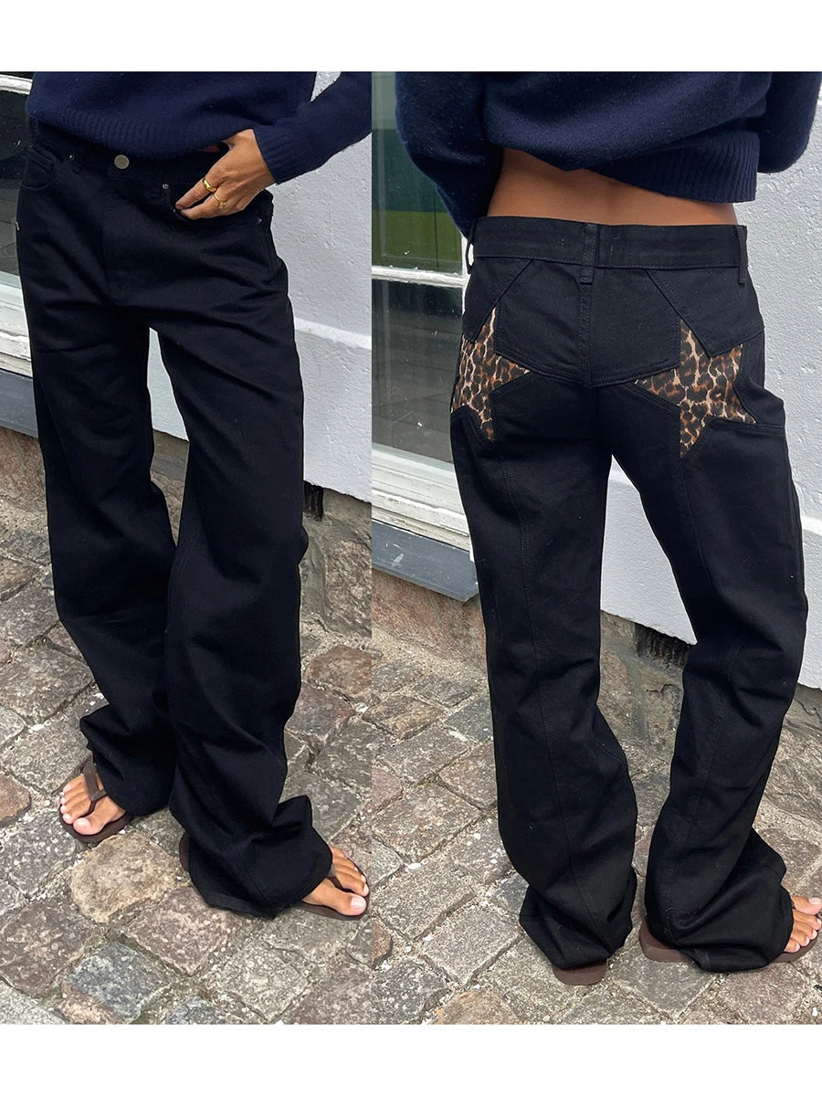 Vintage Star Pattern Loose Straight-Leg Jeans