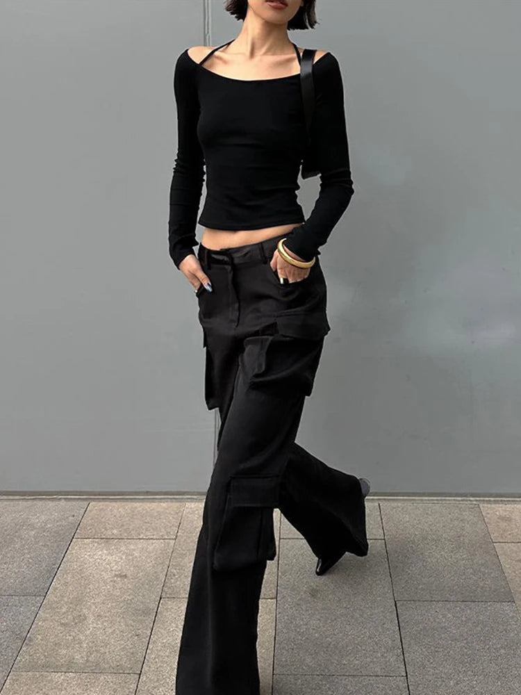 Y2K Long Sleeve Black Retro T-Shirt