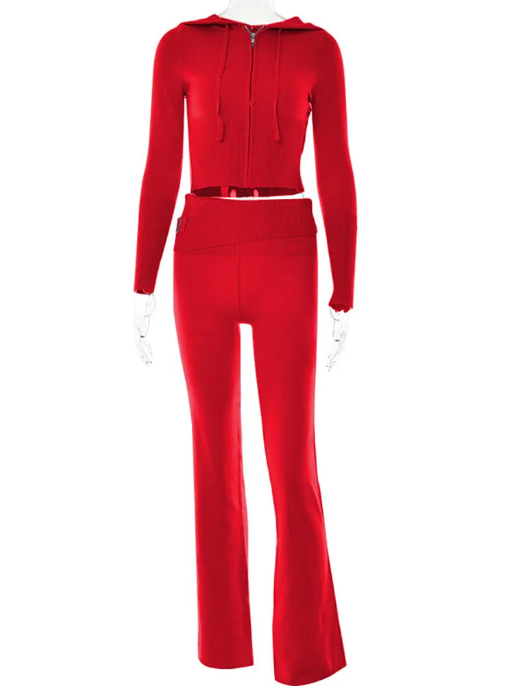 Solid Knitted 2-Piece Tracksuit Set