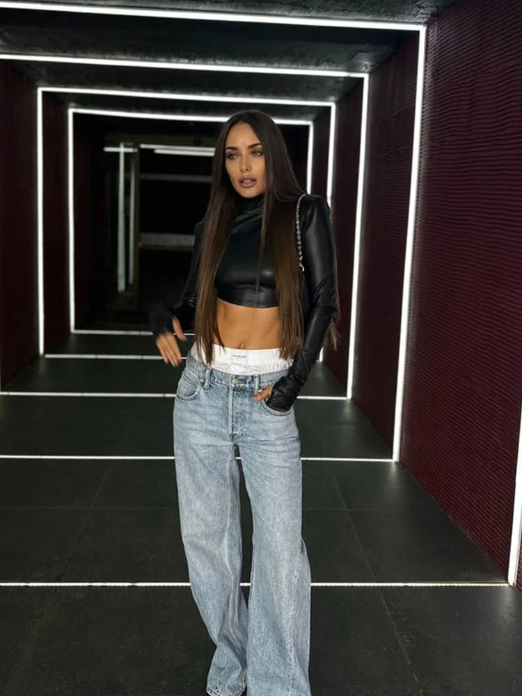 Women's Leather T-Shirt Short Party Dress