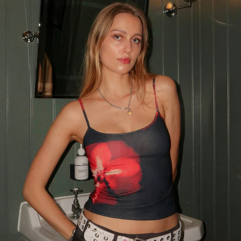 Summer Floral Print Backless Slip Crop Top