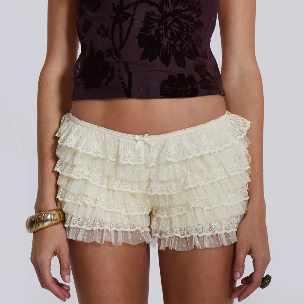 Mesh Lace Ruffled Booty Shorts