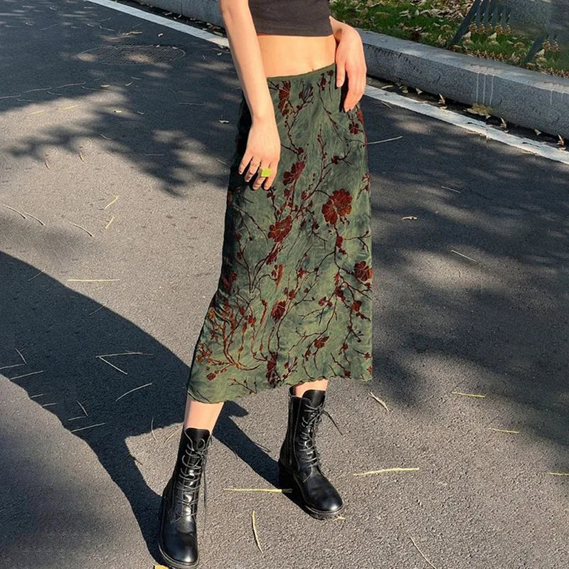 Floral Pleated Midi Skirt