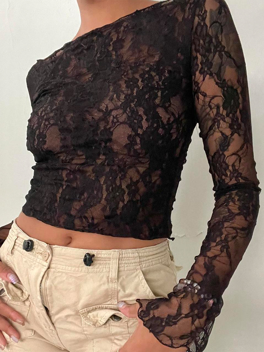 Y2K Floral Lace Off-Shoulder Crop Top