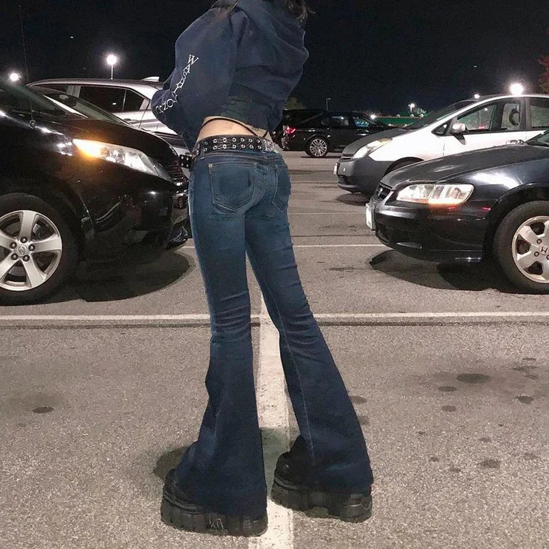 Retro Low-Rise Skinny Flared Denim Jeans