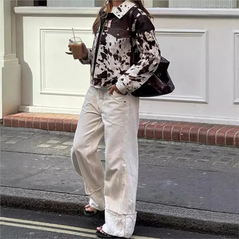 Cow Printed Short Jacket