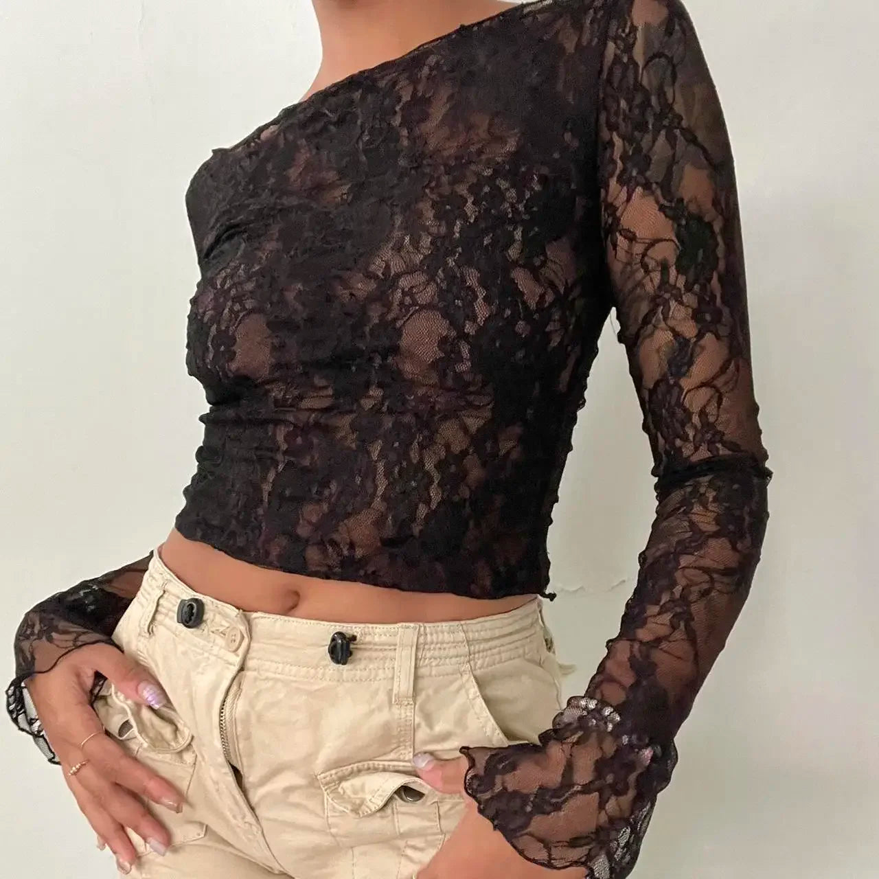 Y2K Floral Lace Off-Shoulder Crop Top
