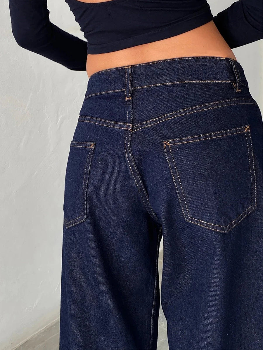 Y2K Vintage Zipper Button Low-Waist Baggy Jeans