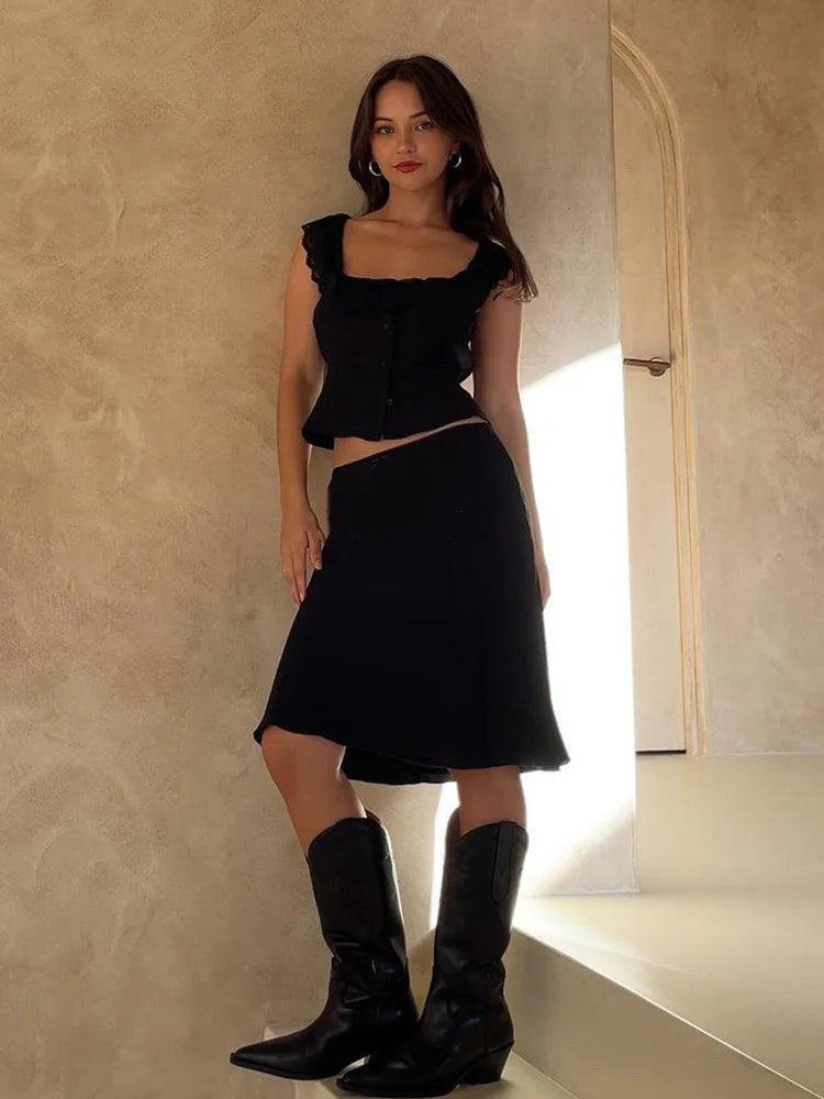 White Lace Crop Top & Midi Skirt Set