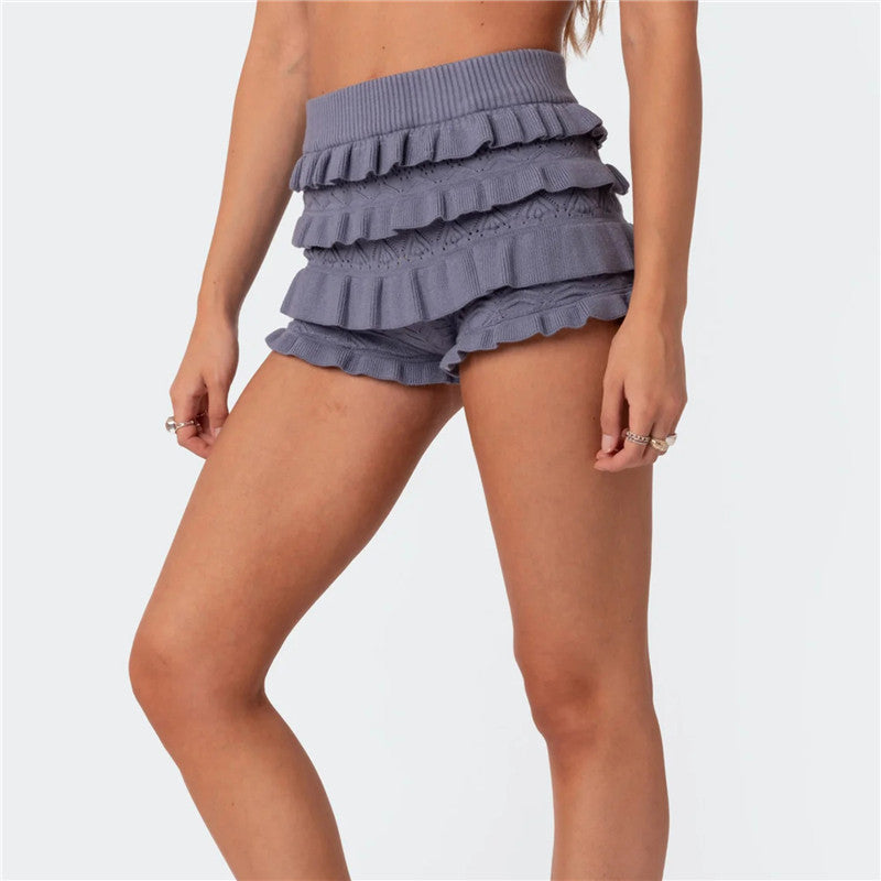 Ruffle Layered Crochet Knit Shorts