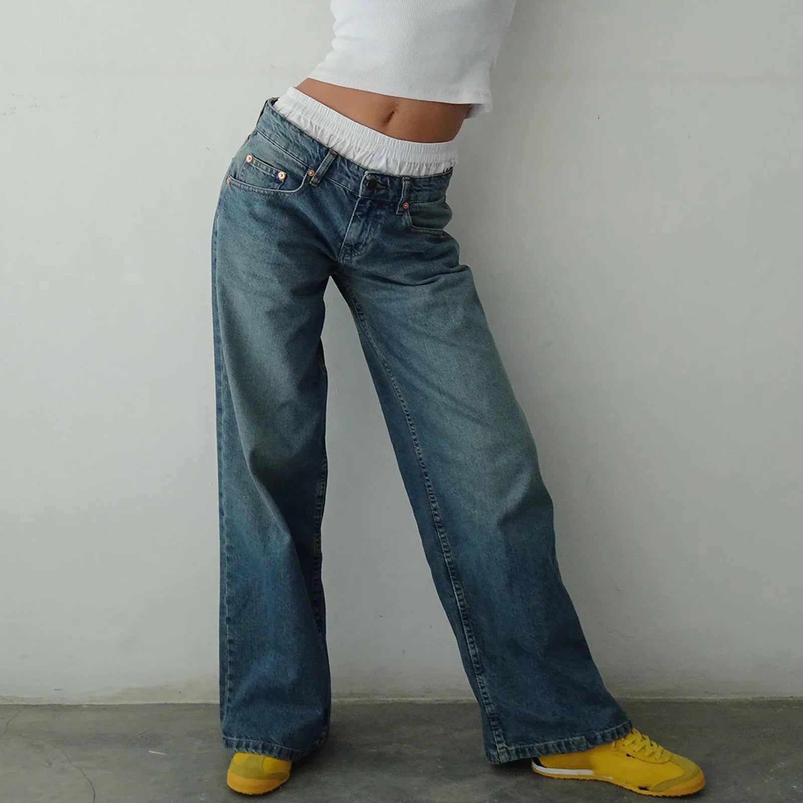 Y2K Wide-Leg Low-Waist Denim Jeans