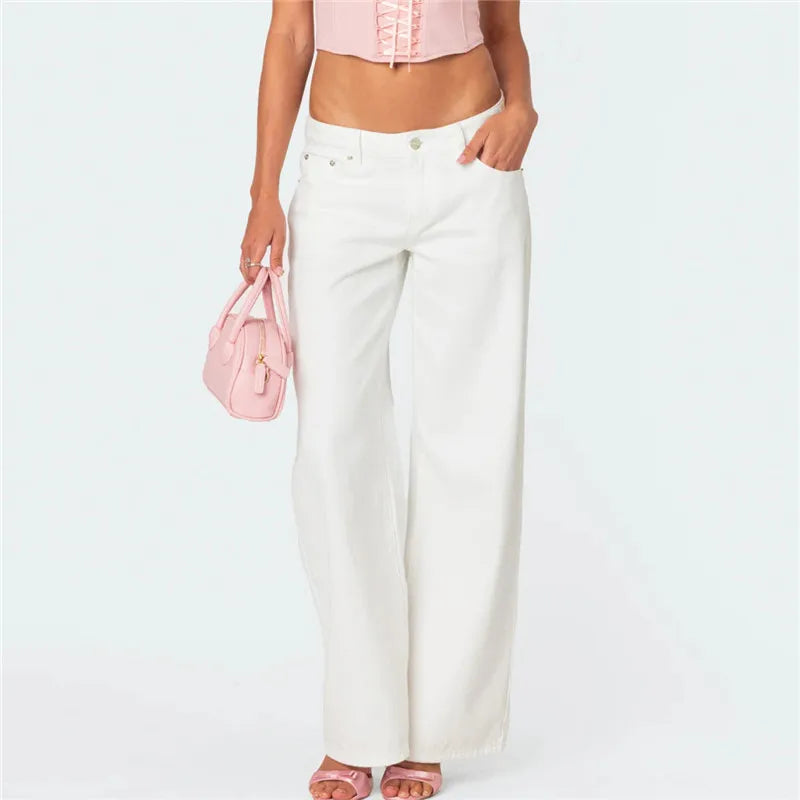 Baggy Wide-Leg Grunge Jeans with Bow Print Pocket