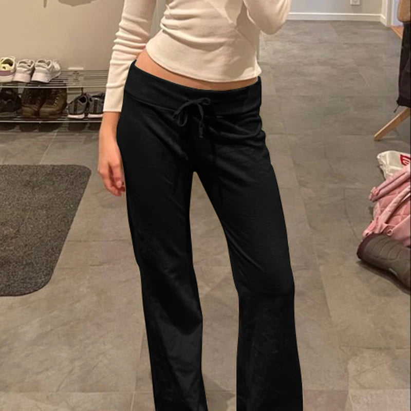 Casual Solid Basic Mid-Waist Pants