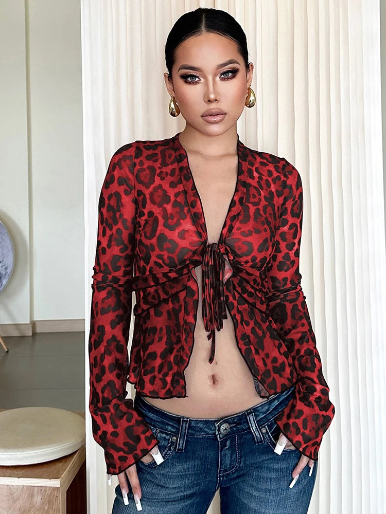 Mesh Leopard Print Long Sleeve Cardigan