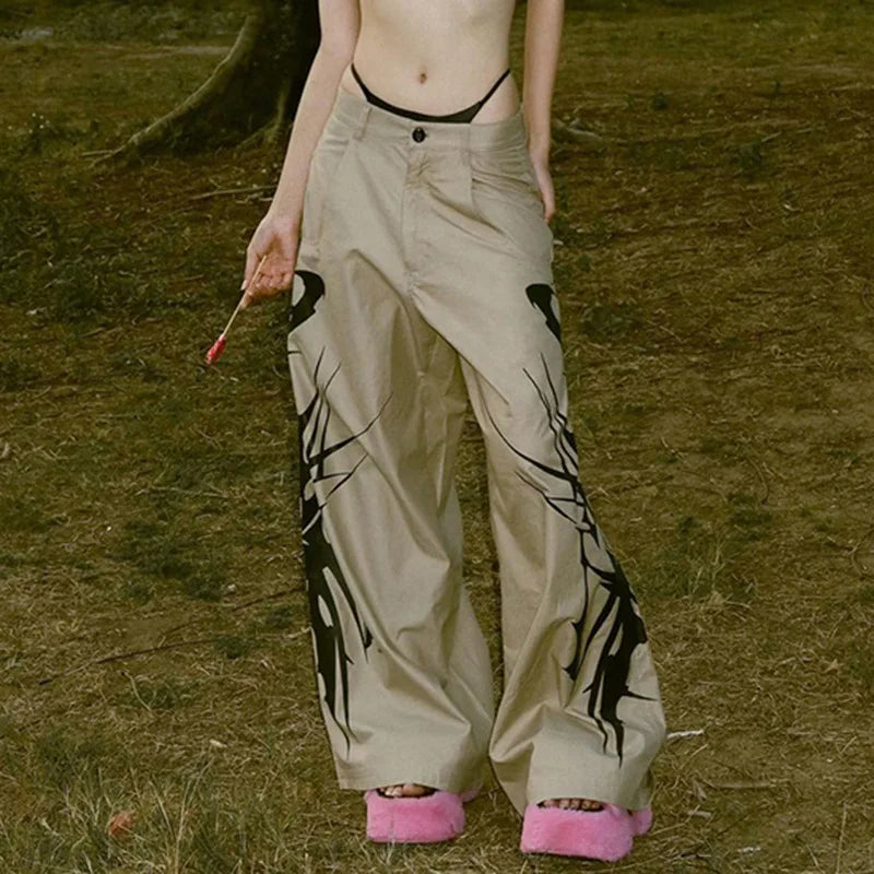 Vintage Ink Print Baggy Cargo Pants