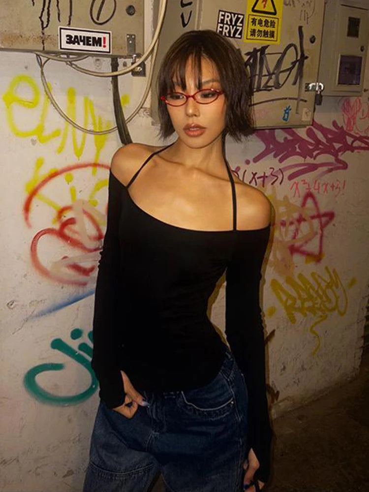 Y2K Long Sleeve Black Retro T-Shirt