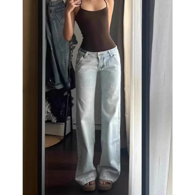 Light Blue Low-Waist Vintage Straight Jeans