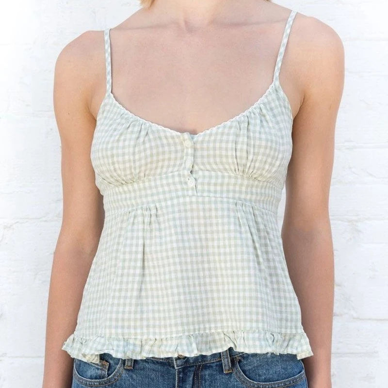 Grunge Plaid Ruffle Camisole