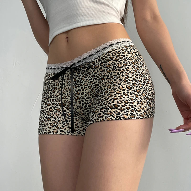 Leopard Print Lace Bow Low-Rise Shorts