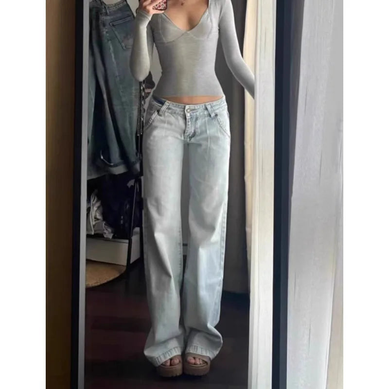 Light Blue Low-Waist Vintage Straight Jeans