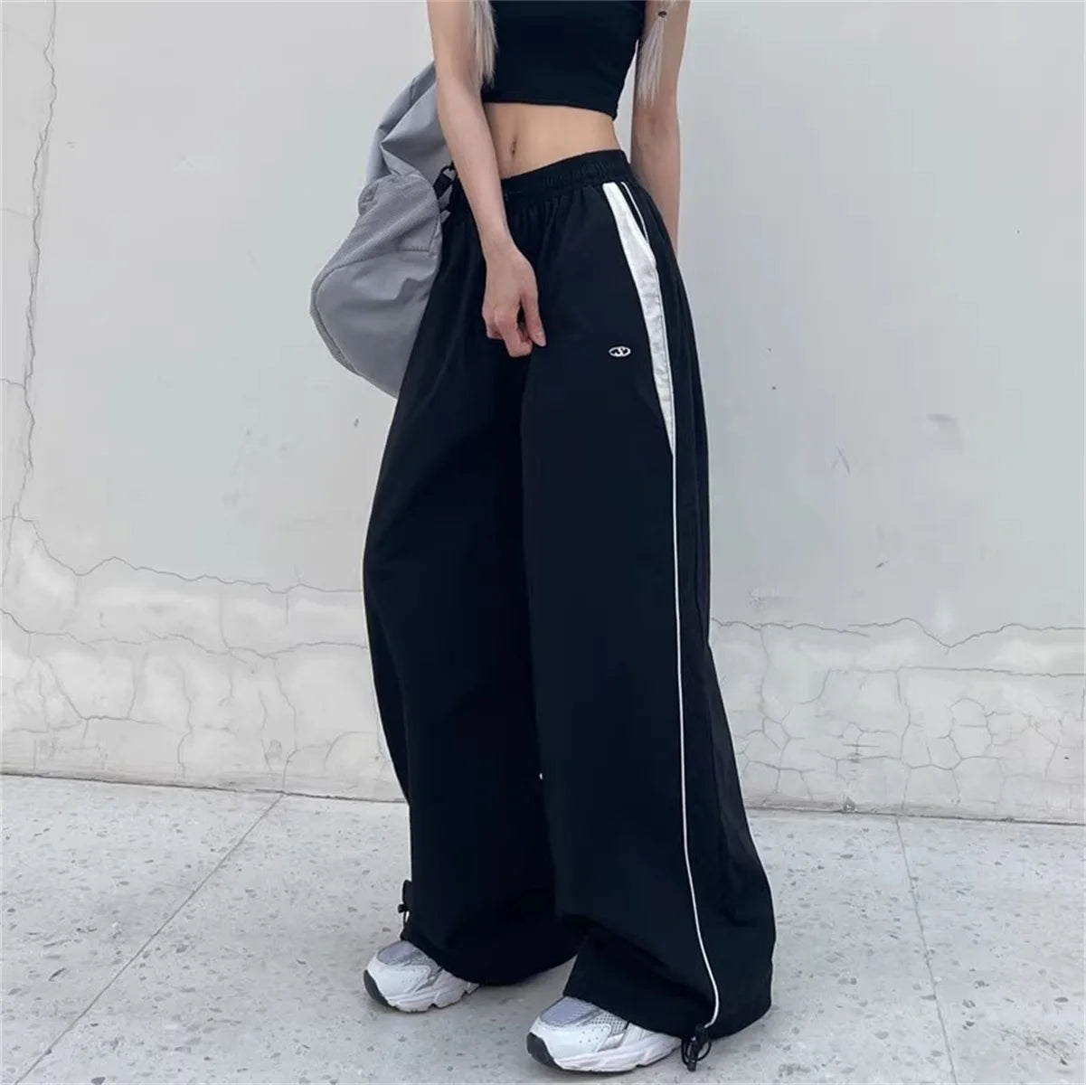 Y2K Wide-Leg Drawstring Cargo Sweatpants