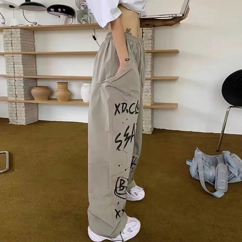 Vintage Graffiti Print Hip Hop Wide-Leg Pants