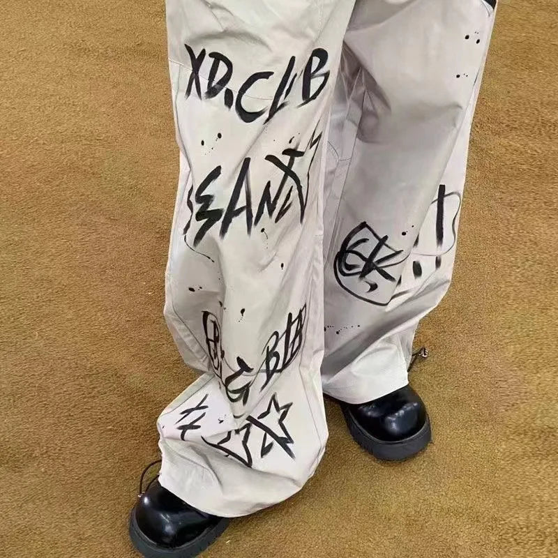 Vintage Graffiti Print Hip Hop Wide-Leg Pants