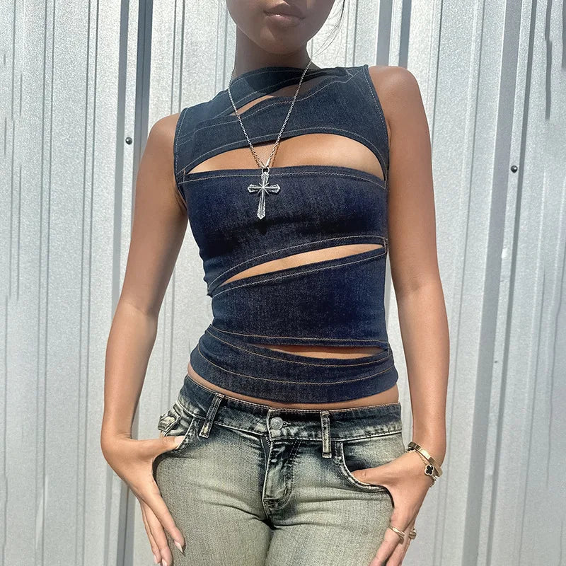 Women's Sleeveless Hollow Slim Vest Top