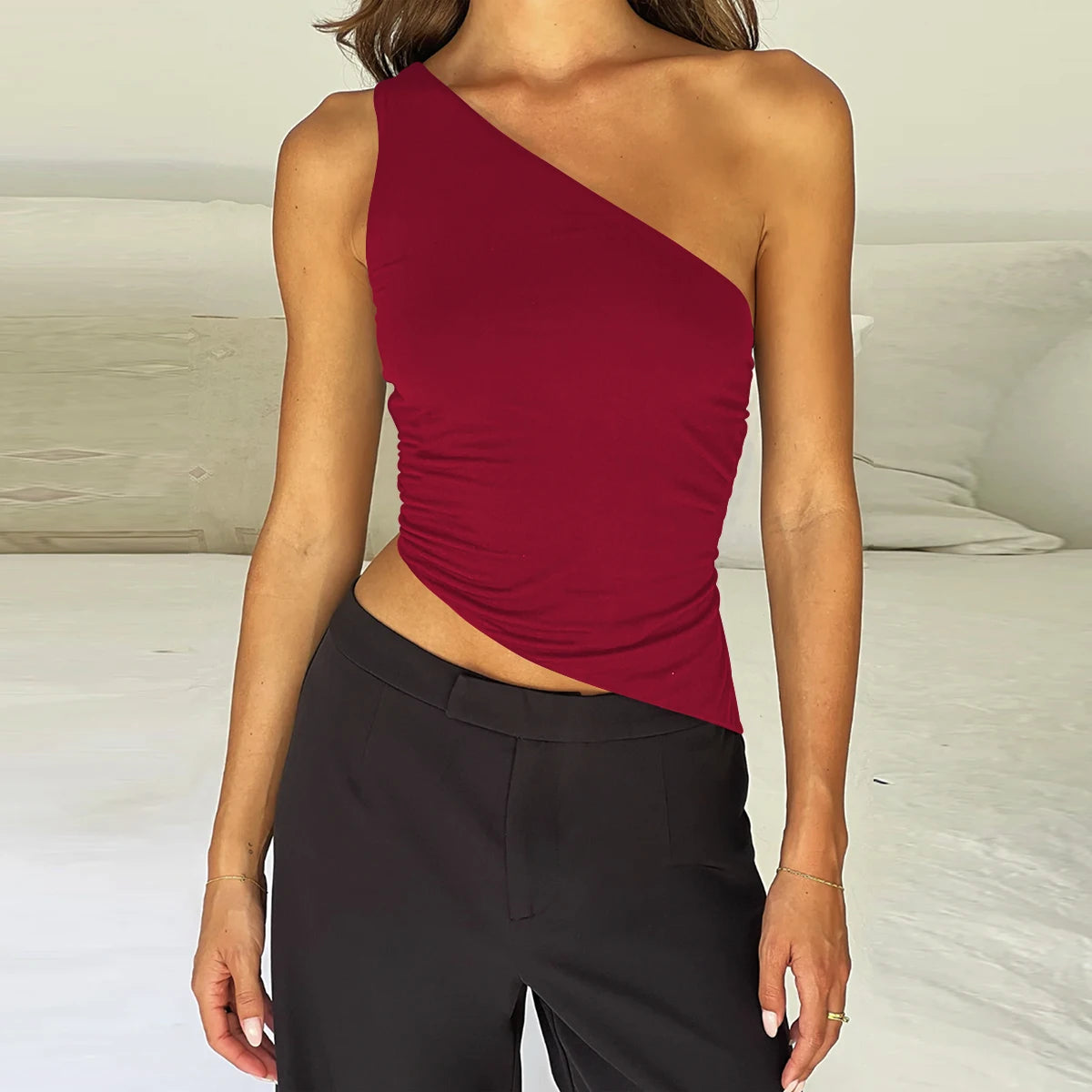 Sexy One-Shoulder Lace-Up Top