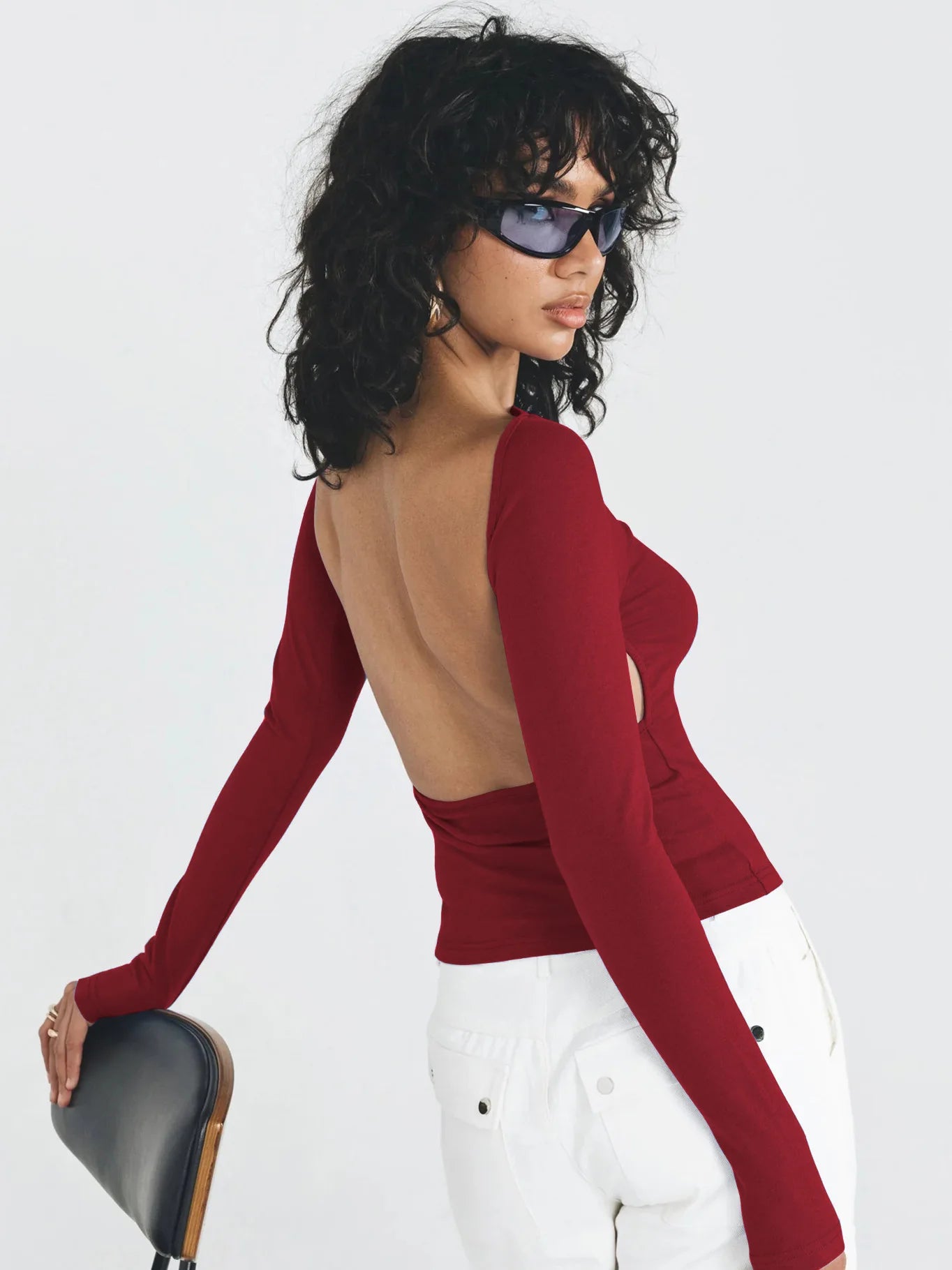 Backless Casual Slim Fit Long Sleeve Crop Top
