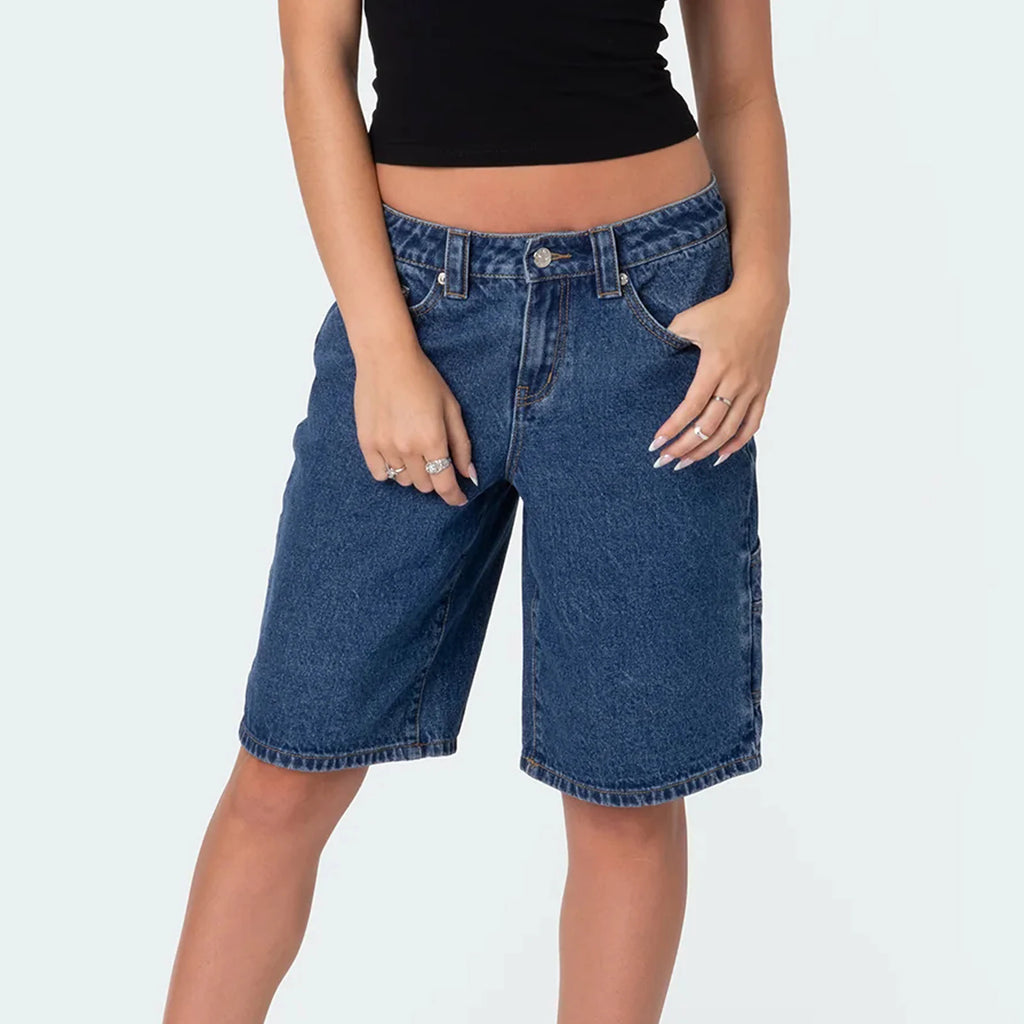 Summer Star Print Denim Knee-Length Jean Shorts