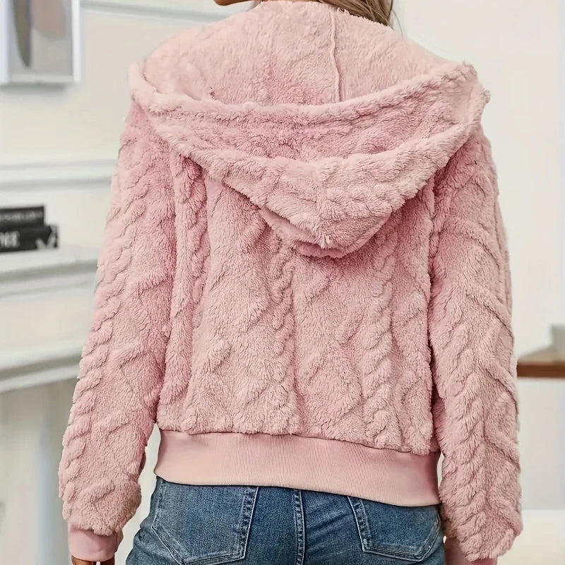 Zip Up Fuzzy Hooded Jacket