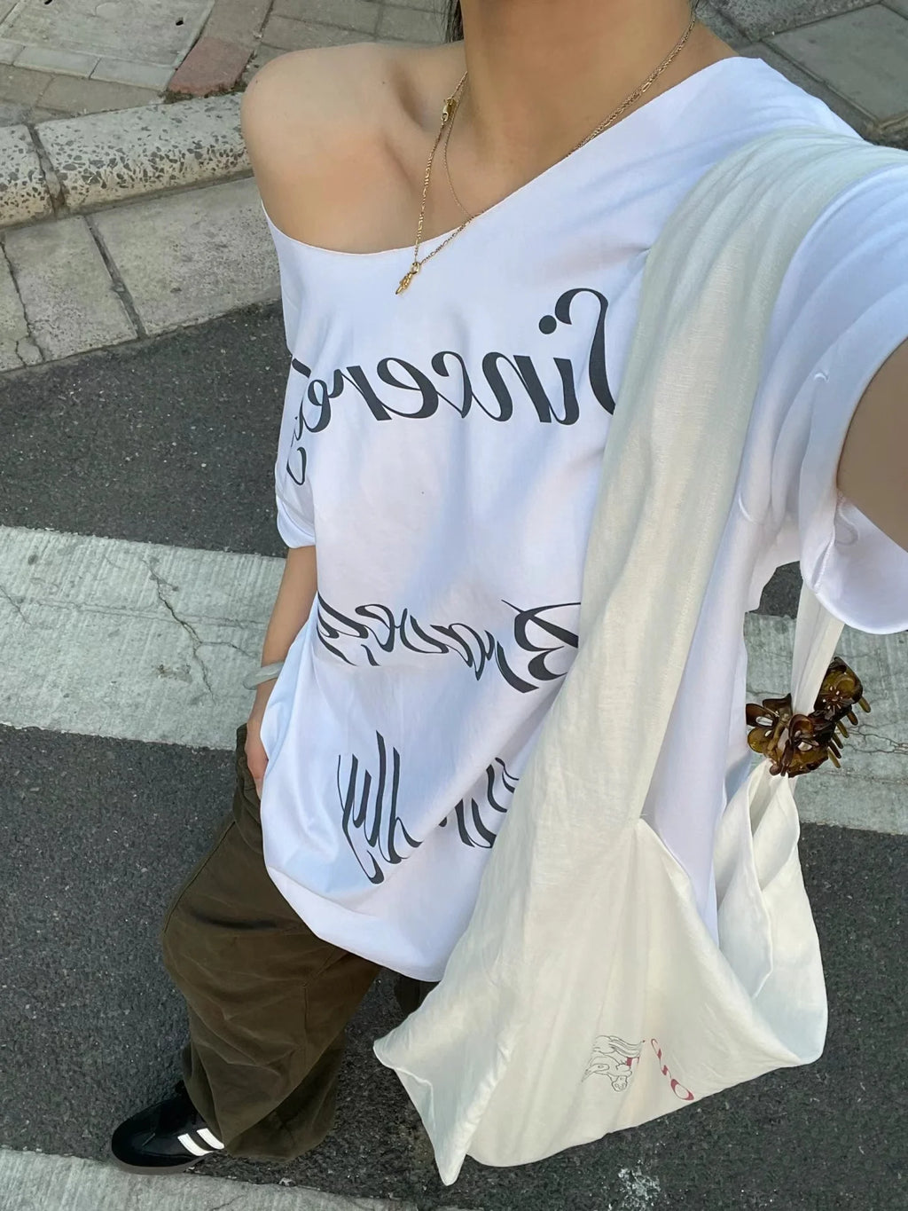 Off-Shoulder Printed Cotton Tee