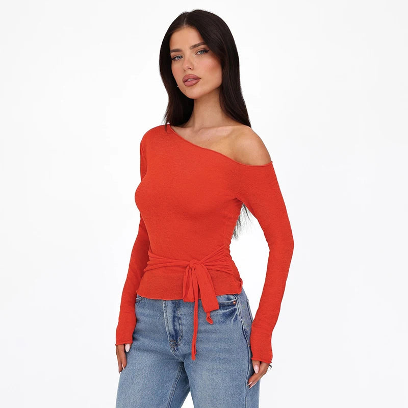 Slant Neck Off-Shoulder Cropped Bandage Top