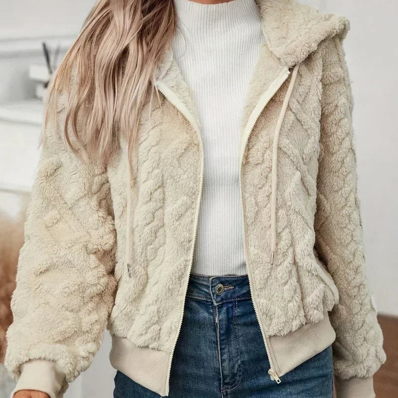 Zip Up Fuzzy Hooded Jacket