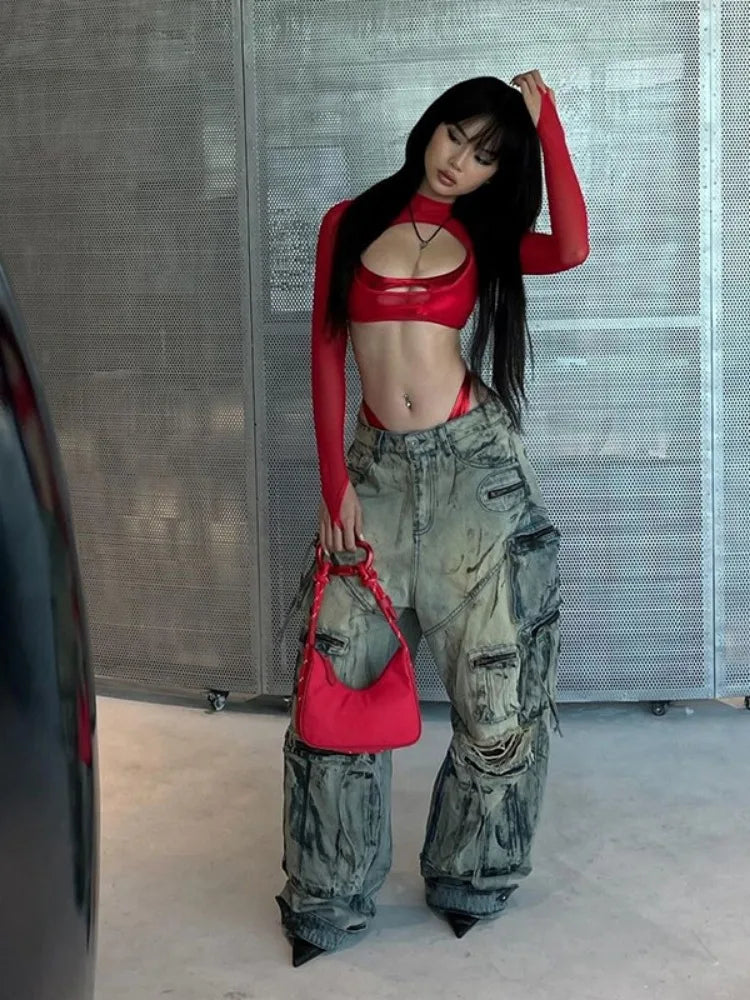 See-Through Slim Hollow Harajuku Mesh T-shirt