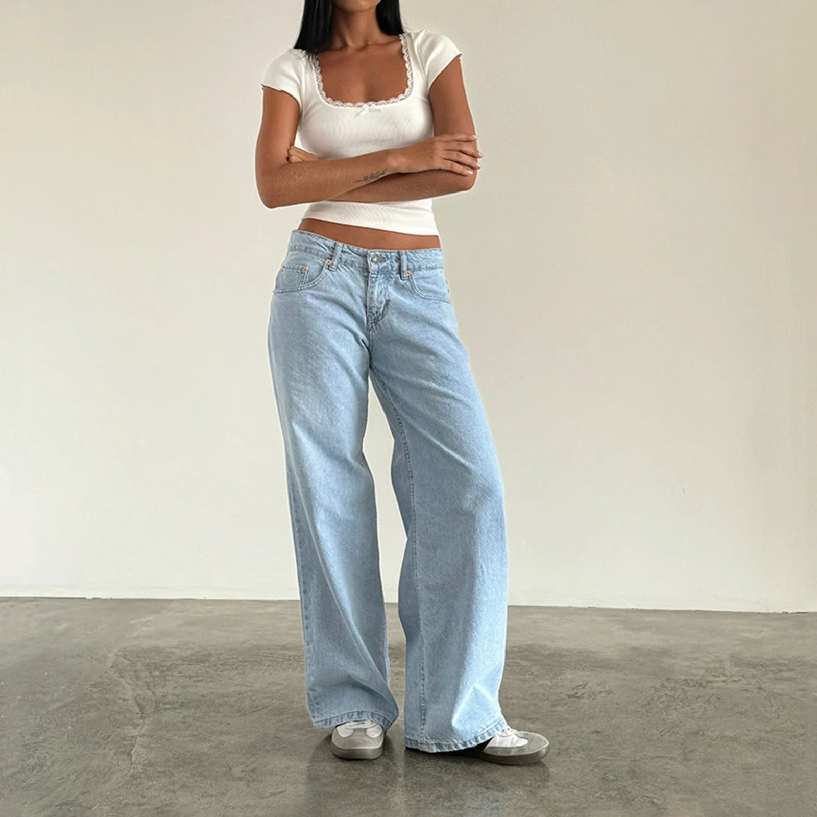 Y2K Vintage Zipper Button Low-Waist Baggy Jeans