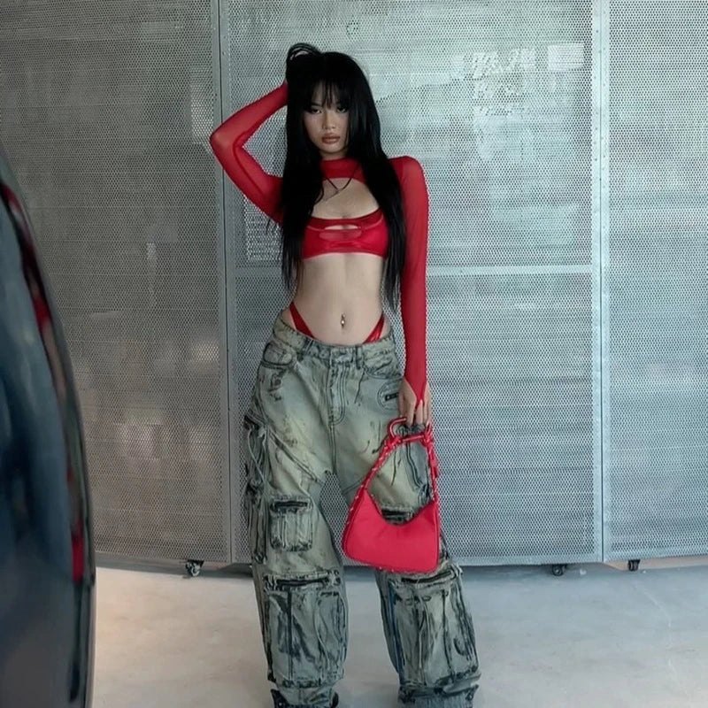 See-Through Slim Hollow Harajuku Mesh T-shirt