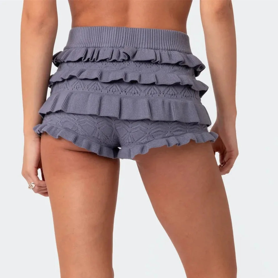 Ruffle Layered Crochet Knit Shorts