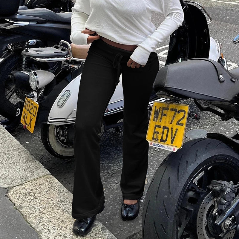 Casual Solid Basic Mid-Waist Pants