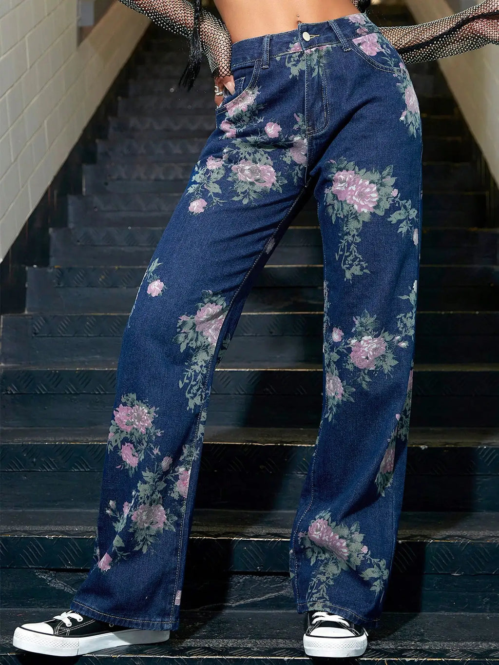 Floral Prints Wide Leg Denim