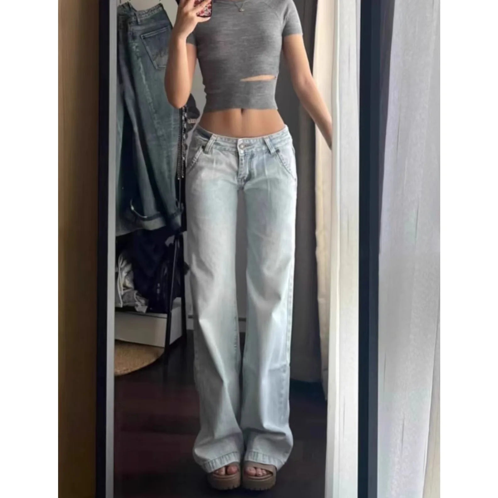 Light Blue Low-Waist Vintage Straight Jeans