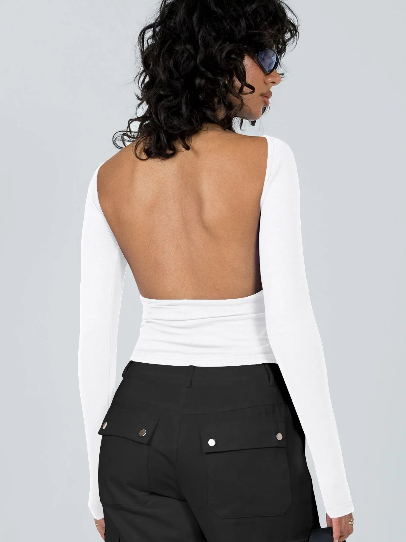 Backless Casual Slim Fit Long Sleeve Crop Top