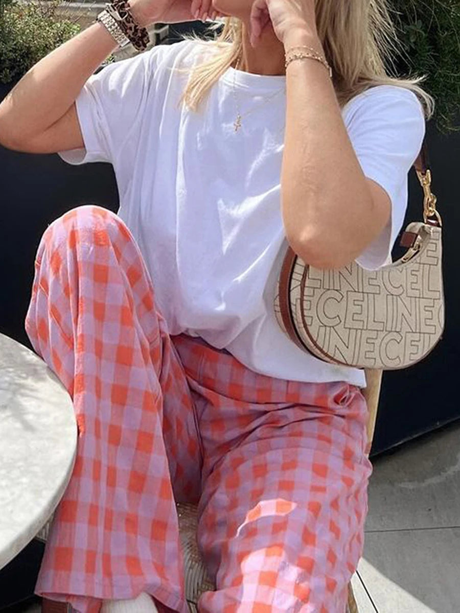 Vintage Plaid Print High-Waist Wide-Leg Pants