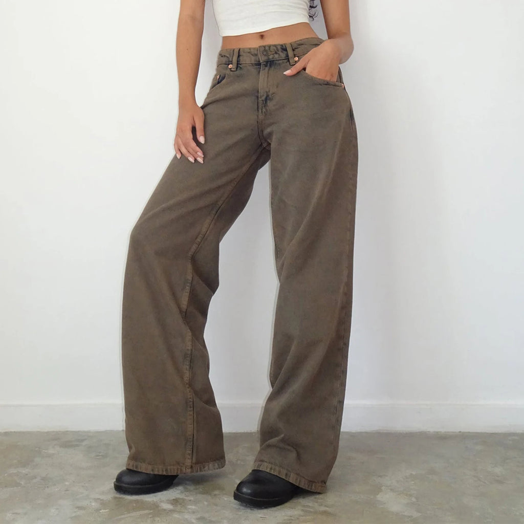 Y2K Vintage Zipper Button Low-Waist Baggy Jeans