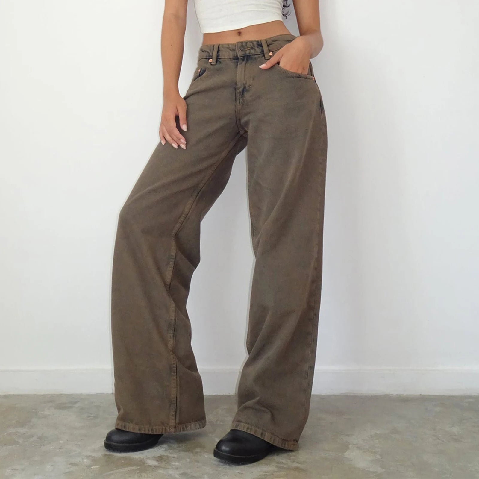 Y2K Vintage Zipper Button Low-Waist Baggy Jeans