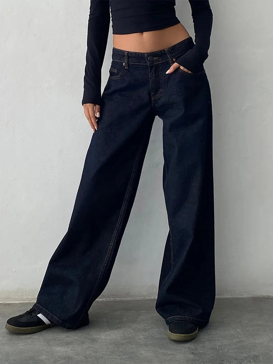 Y2K Vintage Zipper Button Low-Waist Baggy Jeans