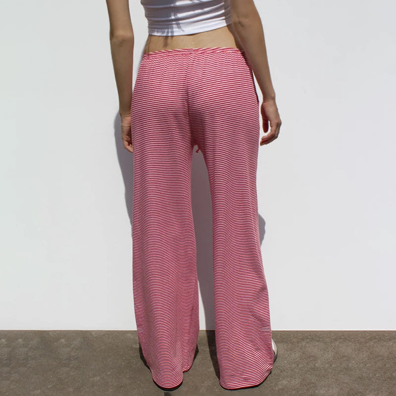 Striped Knit Wide-Leg Drawstring Pants