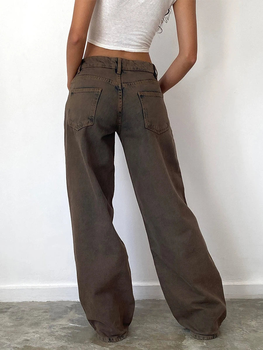 Y2K Vintage Zipper Button Low-Waist Baggy Jeans