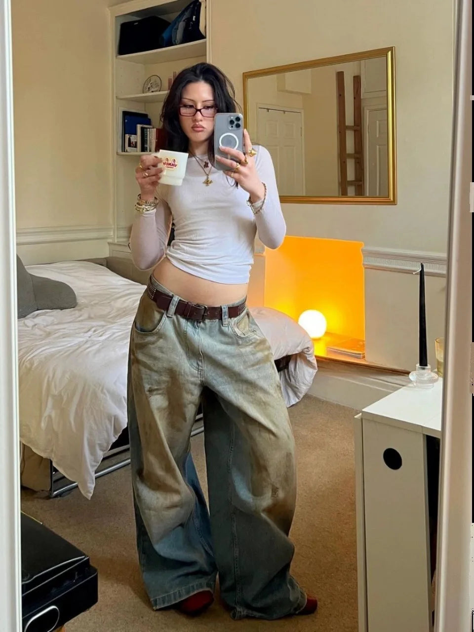 Dirt-Dyed Wide-Leg Jeans